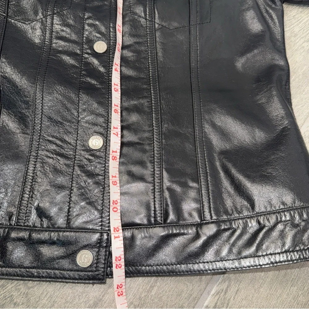 GUESS Jacket‎ Women’s S Black Genuine Leather 5-Snap Button Front Trucker *READ